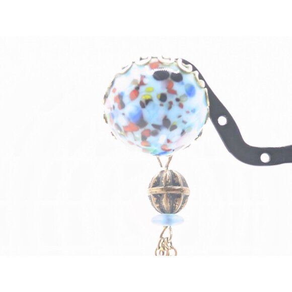 Vtg Beaded Faux Art Glass Rhinestone Dangle Drop Earrings By Kramer Of NY 3" HTF - Picture 14 of 16